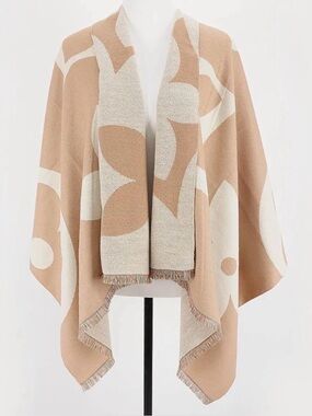 Beige & Cream Floral Knit scarf wrap